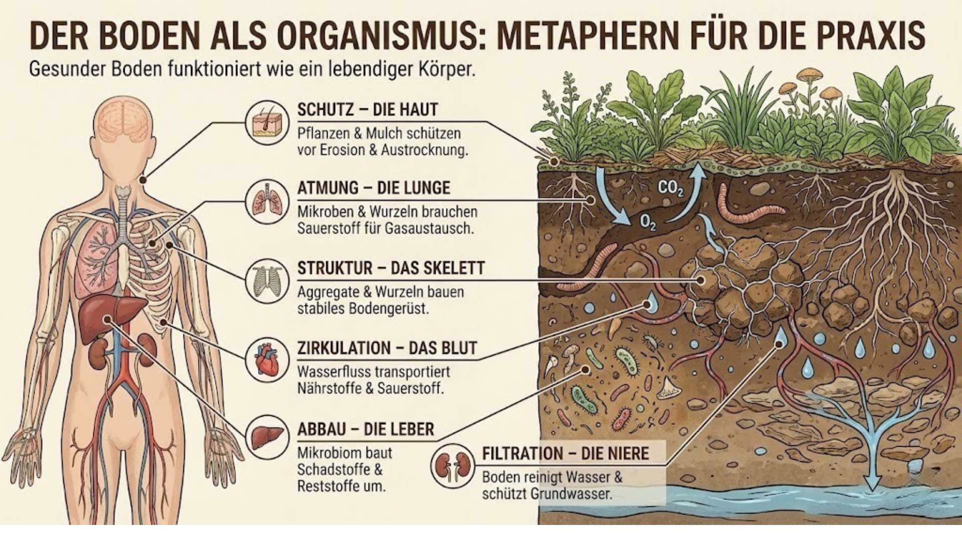 Der Boden als Organismus - Humus-Kreislauf Illustration