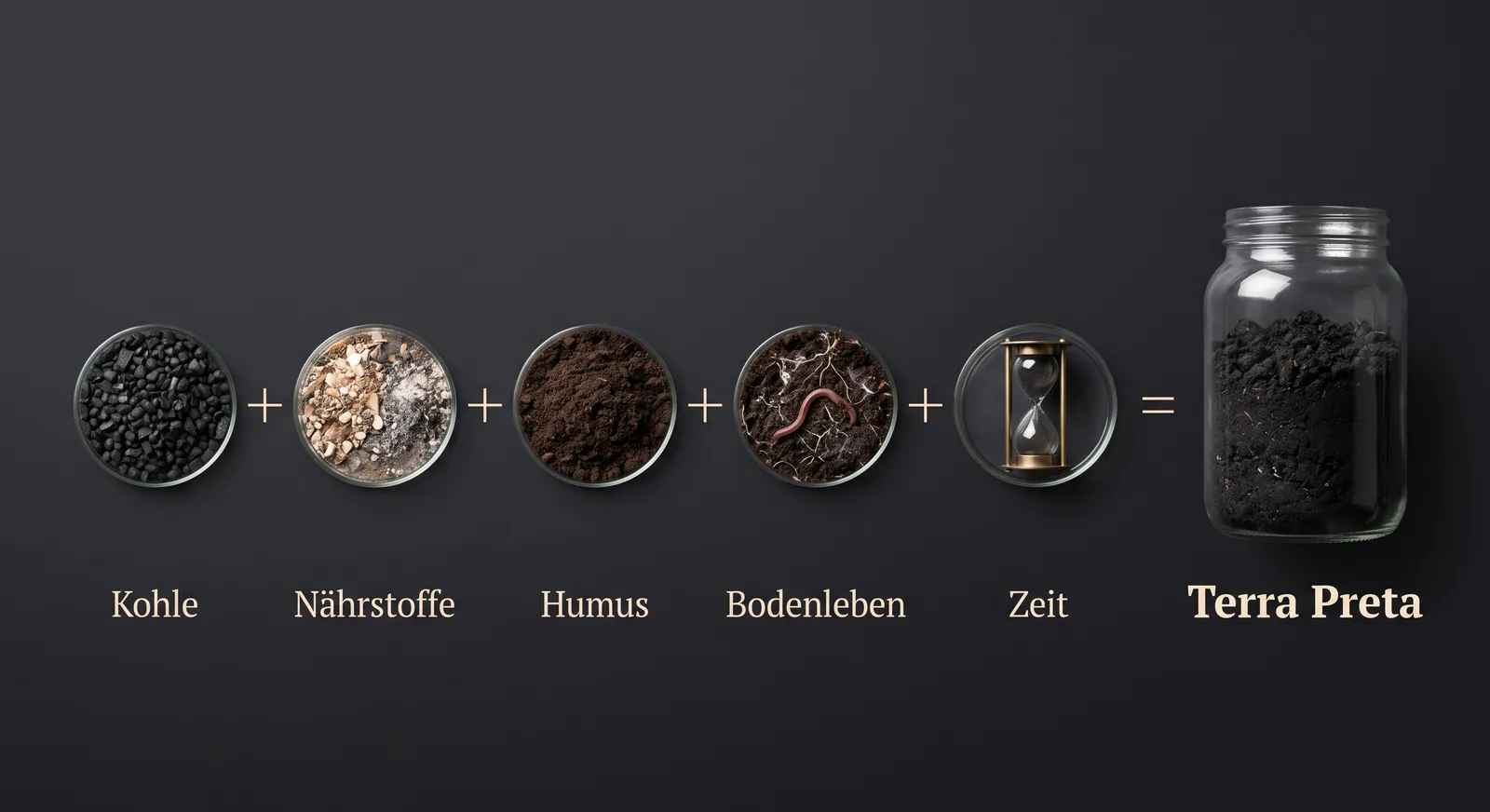 Die fünf Zutaten der Terra Preta (KI-generiert)